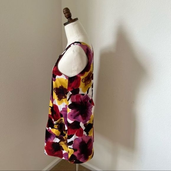 Dress Womens Small Multi-Colored Floral Print Pockets Stretch Sleeveless - Picture 8 of 15